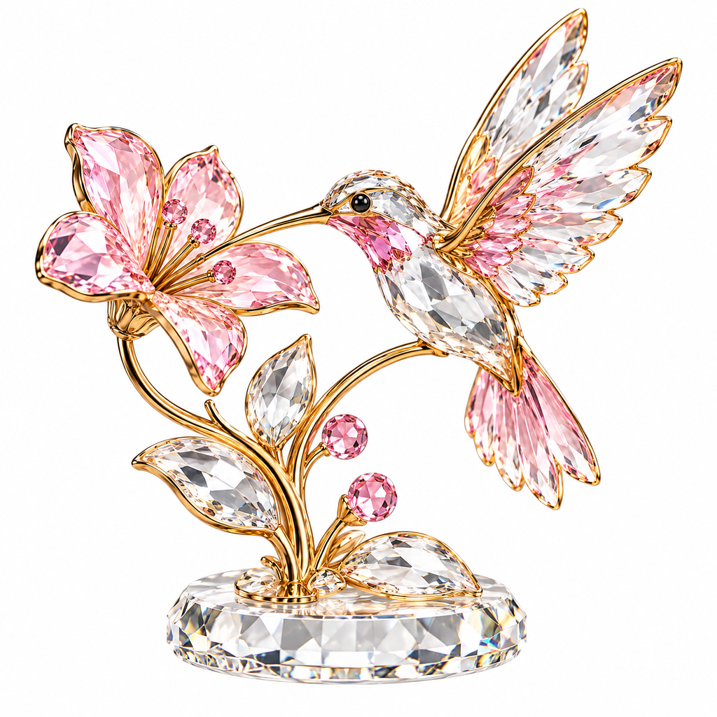 Wejaie™ Crystal Hummingbird & Blossom Figurine – Rose-Gold-Tone Decorative Keepsake