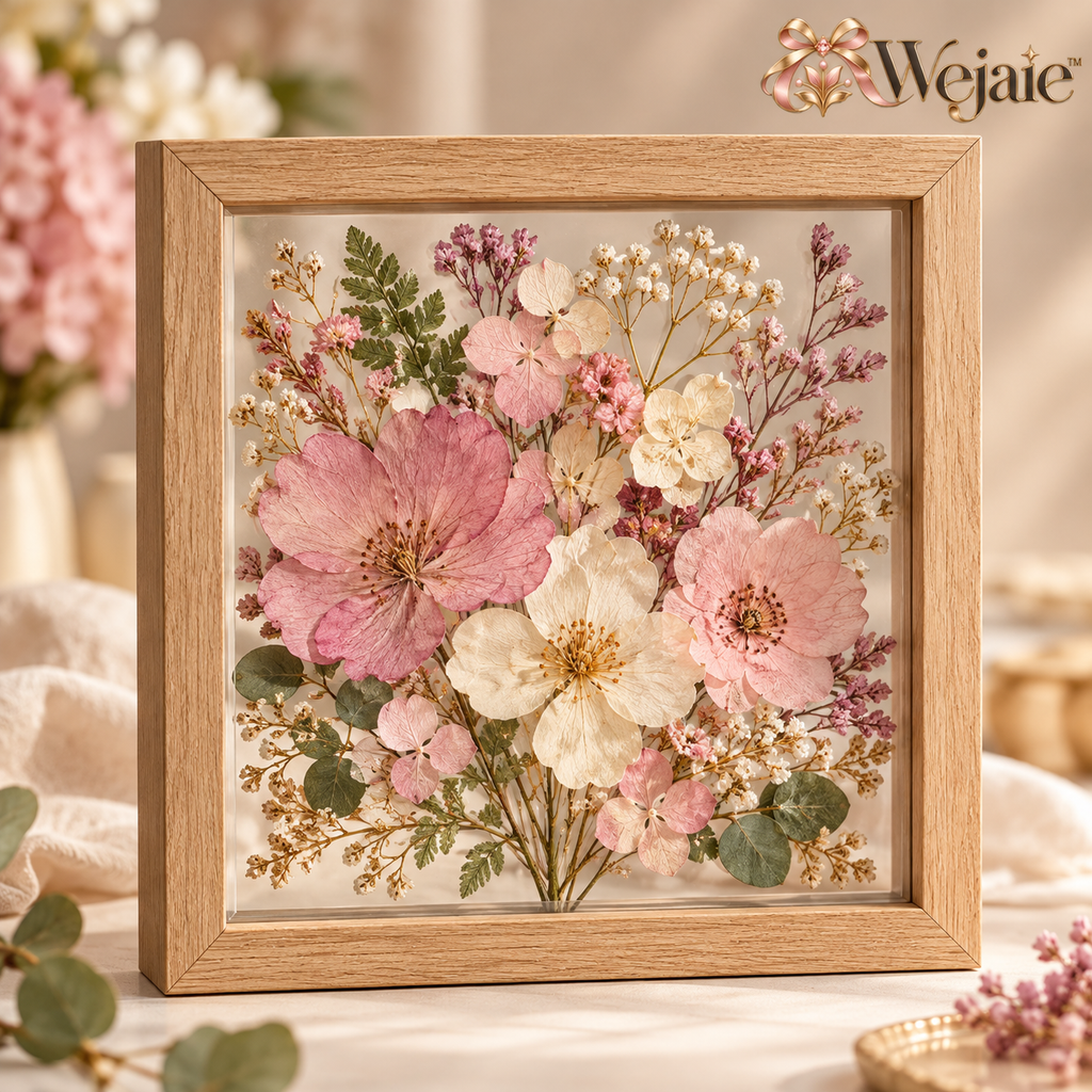 Wejaie™ Pressed Botanical Shadow Box – Natural Wood Floral Display Frame