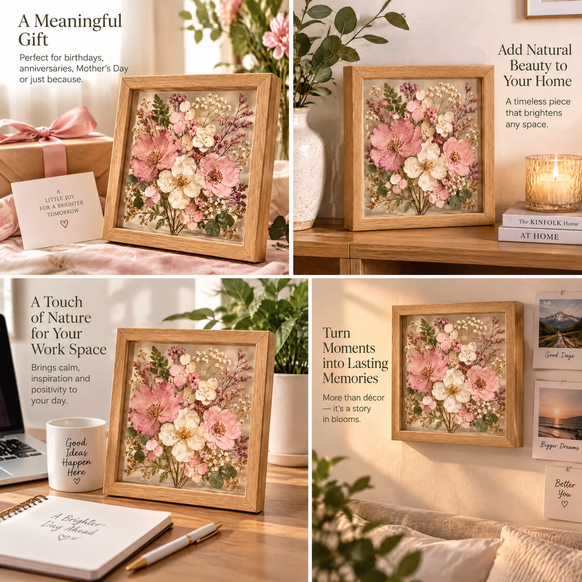 Wejaie™ Pressed Botanical Shadow Box – Natural Wood Floral Display Frame