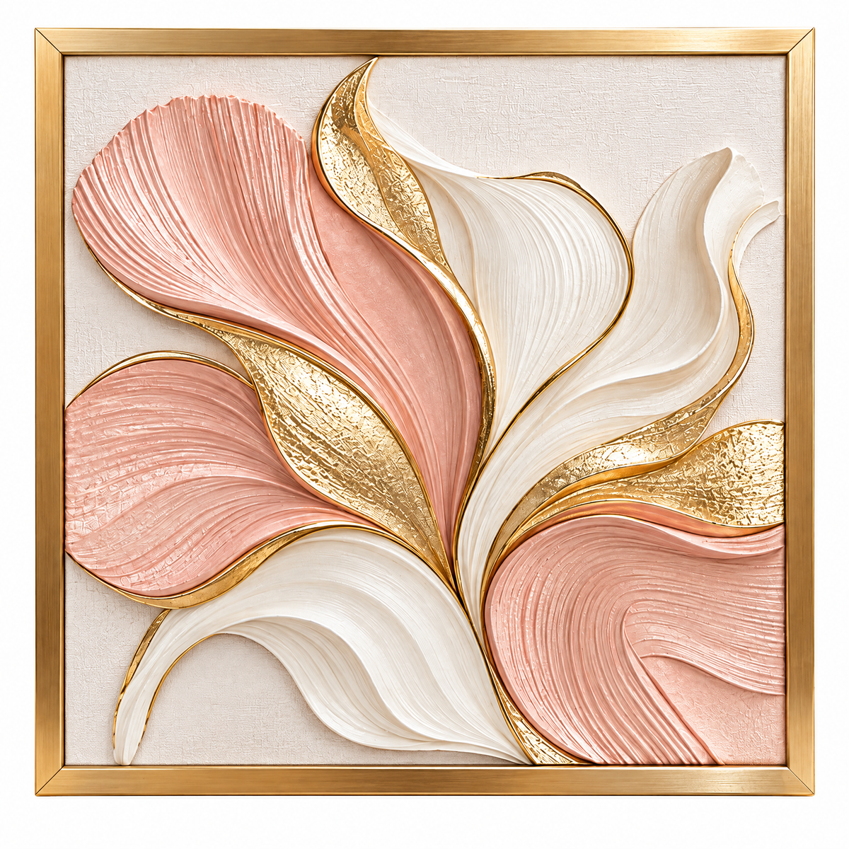 Wejaie™ Blush Petal Textured Wall Art – Gold-Framed Sculptural Accent