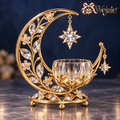 Wejaie™ Celestial Crescent Tealight Holder – Gold-Tone Moon & Crystal Star Décor
