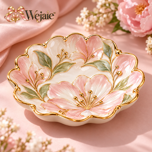 Wejaie™ Hand-Painted Floral Trinket Dish – Scalloped Ceramic Jewelry Tray