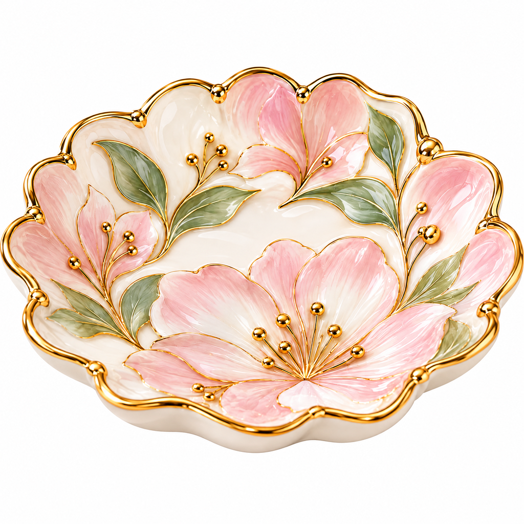 Wejaie™ Hand-Painted Floral Trinket Dish – Scalloped Ceramic Jewelry Tray
