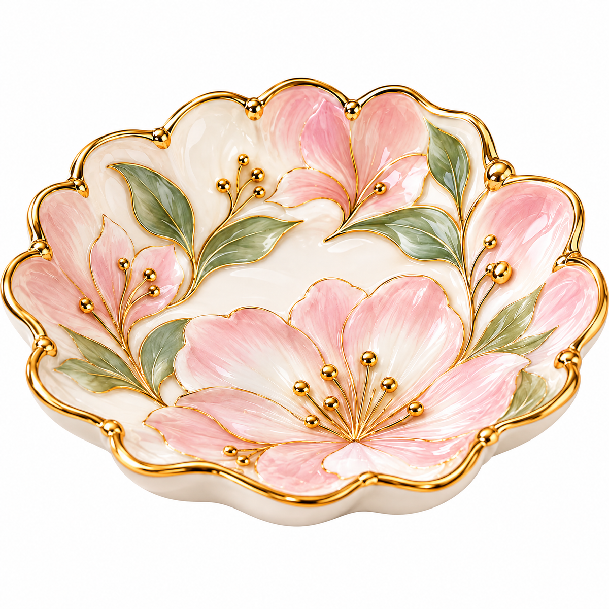 Wejaie™ Hand-Painted Floral Trinket Dish – Scalloped Ceramic Jewelry Tray