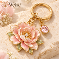 Wejaie™ Blush Peony Enamel Keychain – Gold-Tone Floral Bag Charm