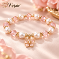 Wejaie™ Blush Pearl & Crystal Beaded Bracelet – Floral Charm Stretch Jewelry