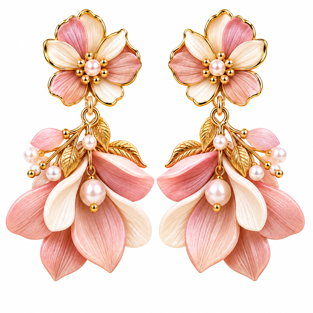 Wejaie™ Blush Botanical Statement Earrings – Handcrafted Floral Drop Pair