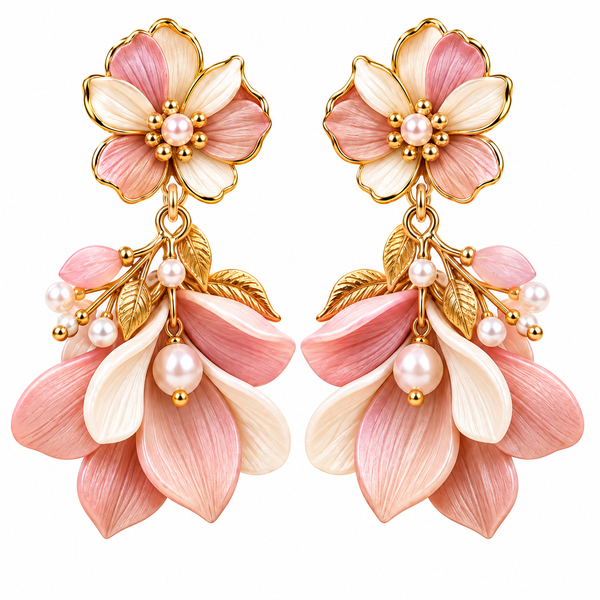 Wejaie™ Blush Botanical Statement Earrings – Handcrafted Floral Drop Pair