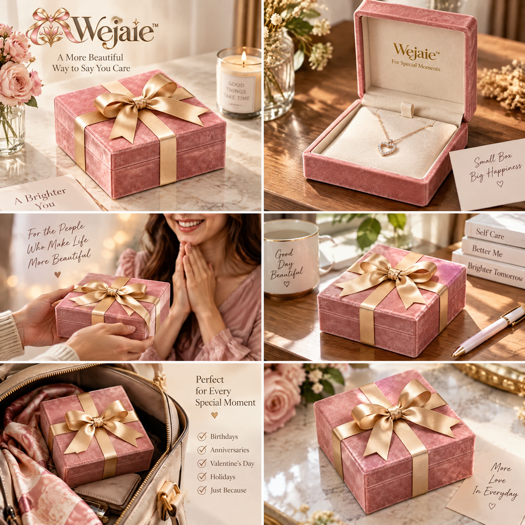 Wejaie™ Blush Velvet Keepsake Gift Box – Champagne Ribbon Presentation Box
