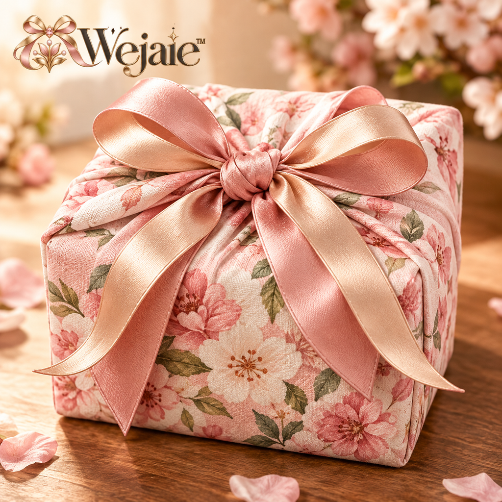 Wejaie™ Reusable Floral Fabric Gift Wrap – Blush Furoshiki-Style Wrapping Cloth