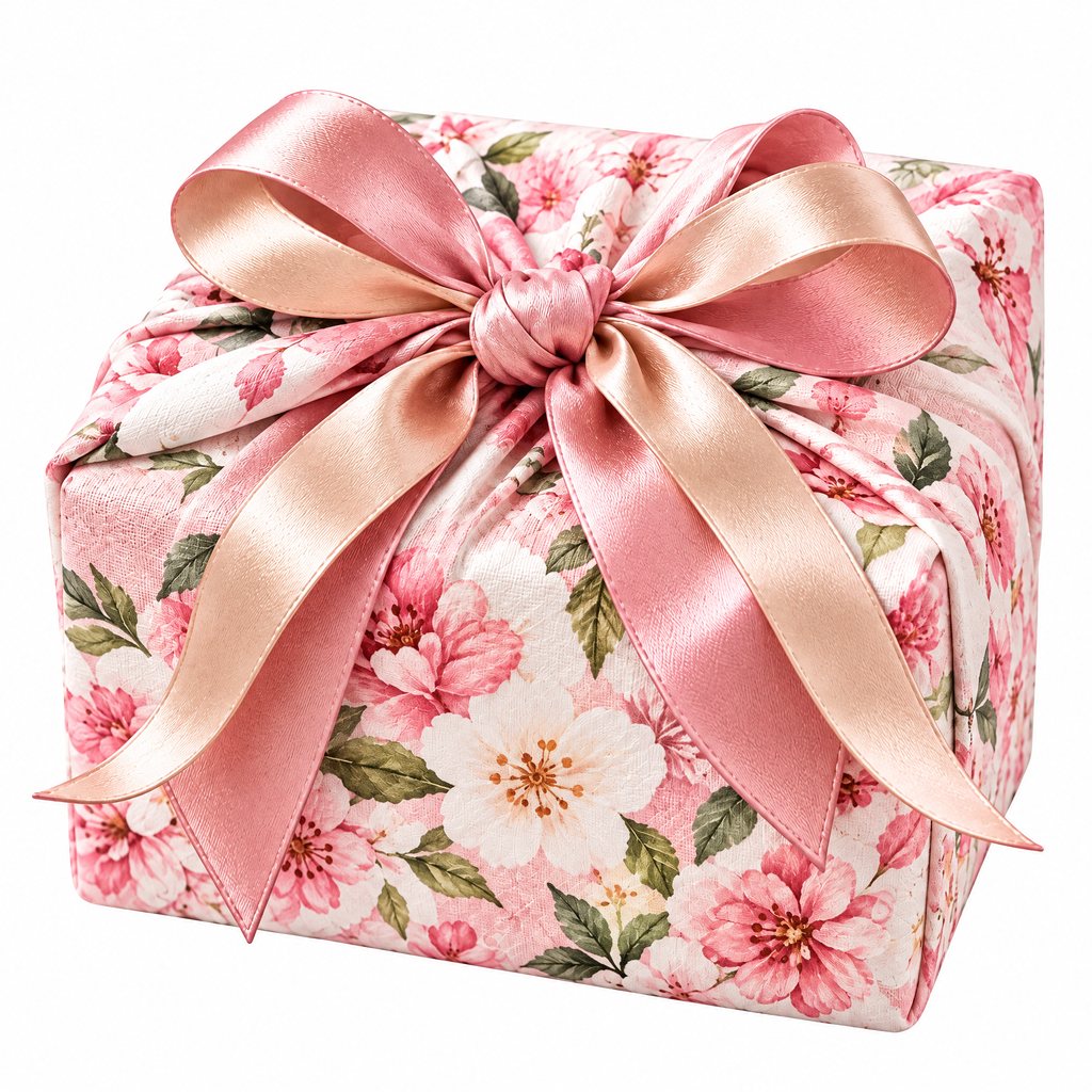 Wejaie™ Reusable Floral Fabric Gift Wrap – Blush Furoshiki-Style Wrapping Cloth