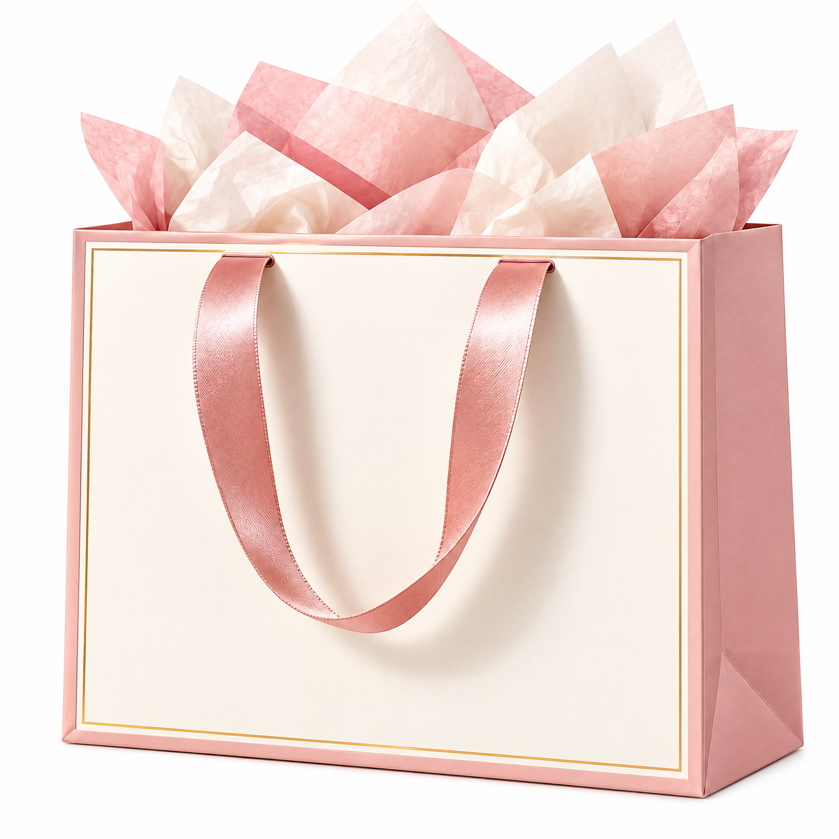 Wejaie™ Boutique Gift Bag – Blush & Cream Paper Bag with Satin Ribbon Handles